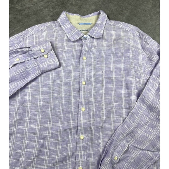 Tommy Bahama Shirt Men's XL Purple Plaid‎ 100% Linen Long Sleeve Button Up - Picture 3 of 9